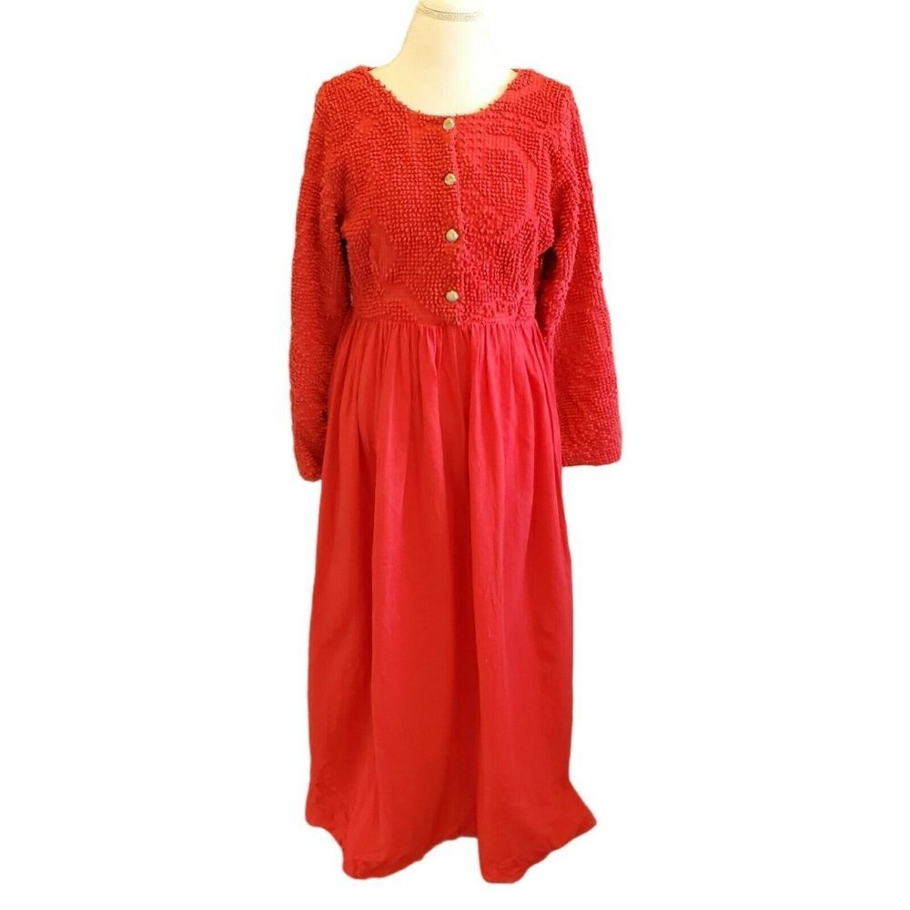 90s Size Medium Modest Red Cotton Long Dress